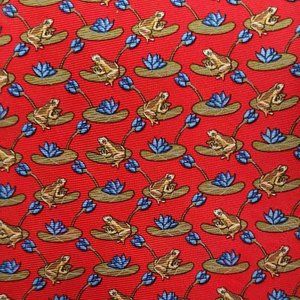 Vintage Jos A Bank Silk Tie Red Blue Green Frogs Lilly Pads Men's